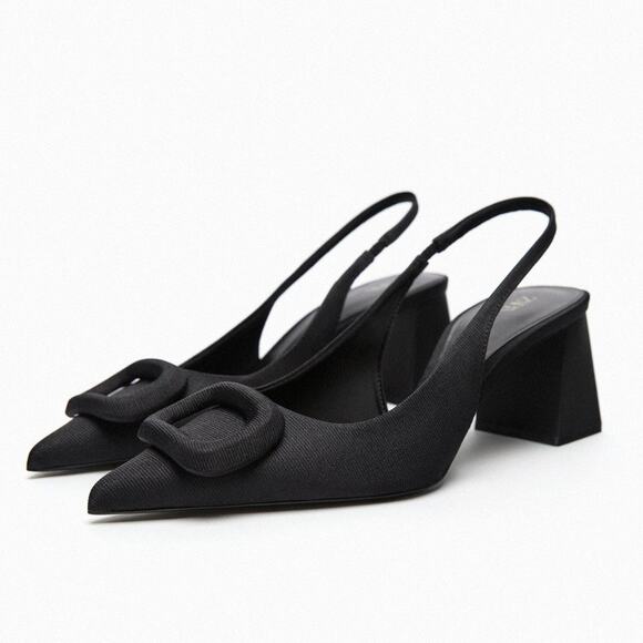 Zara Embellished Slingbacks Pumps Black - 6½ - Picture 2 of 4